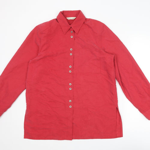 Design Essentials Womens Red Polyester Basic Button-Up Size 14 Collared