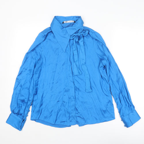 Zara Womens Blue Polyester Basic Blouse Size S Collared