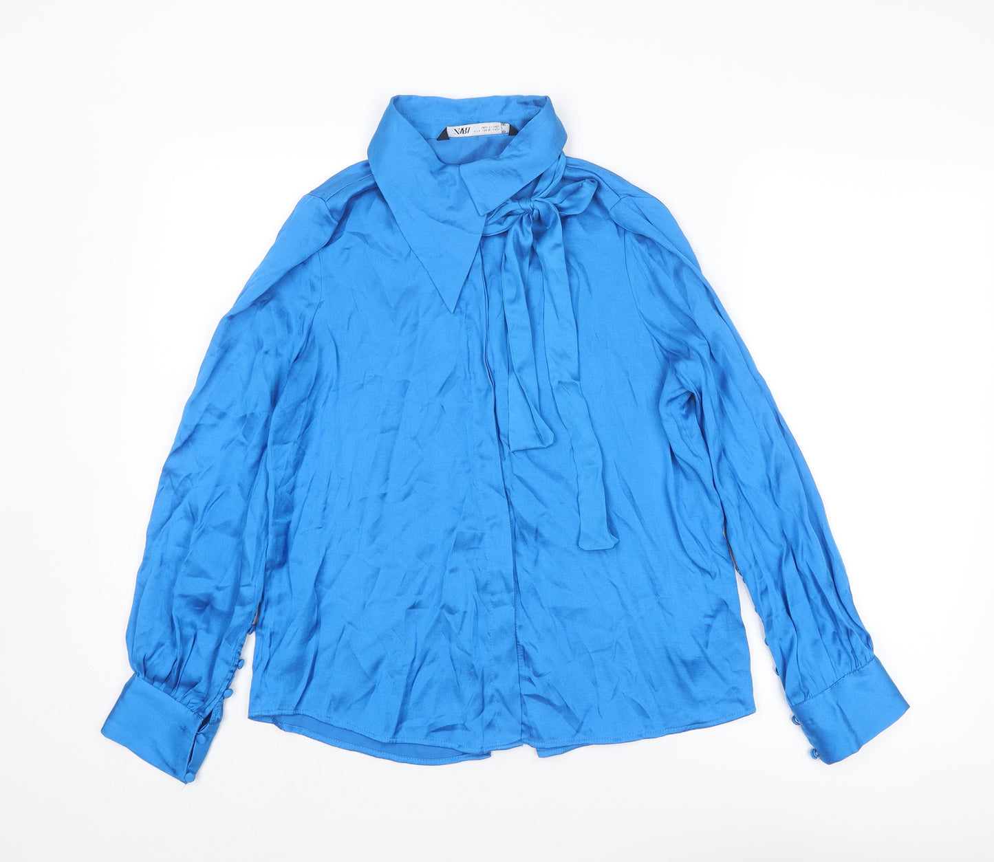 Zara Womens Blue Polyester Basic Blouse Size S Collared