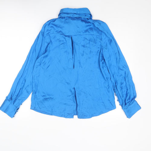 Zara Womens Blue Polyester Basic Blouse Size S Collared