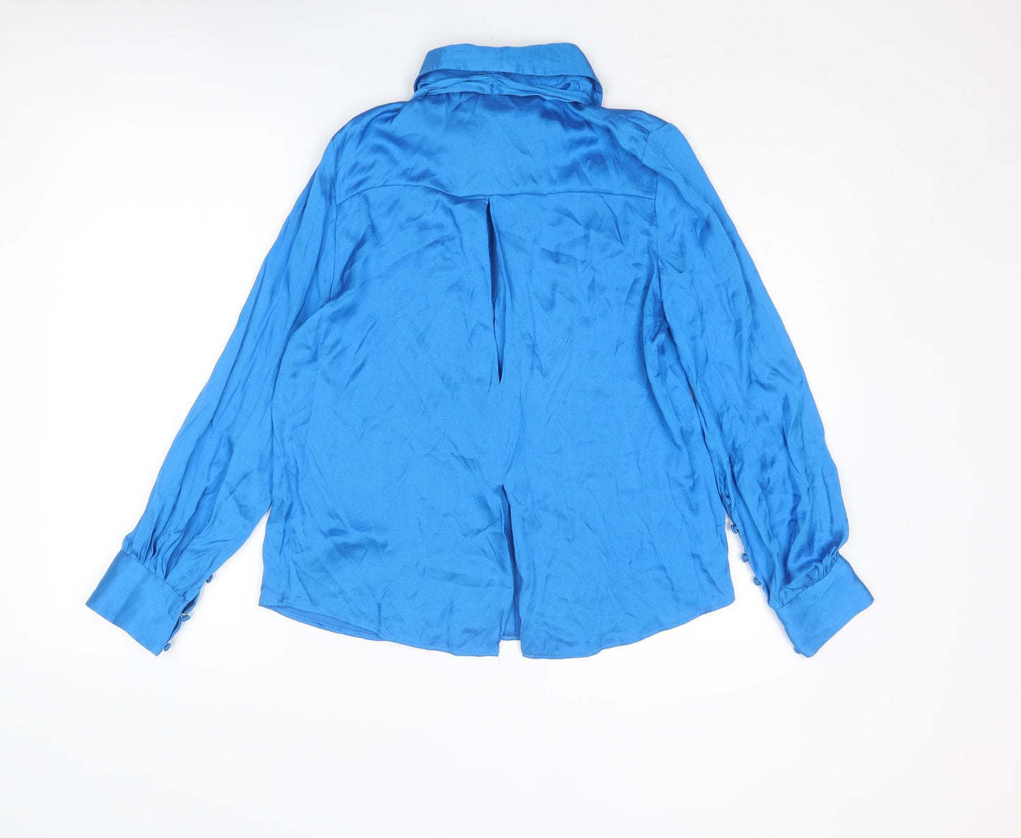 Zara Womens Blue Polyester Basic Blouse Size S Collared