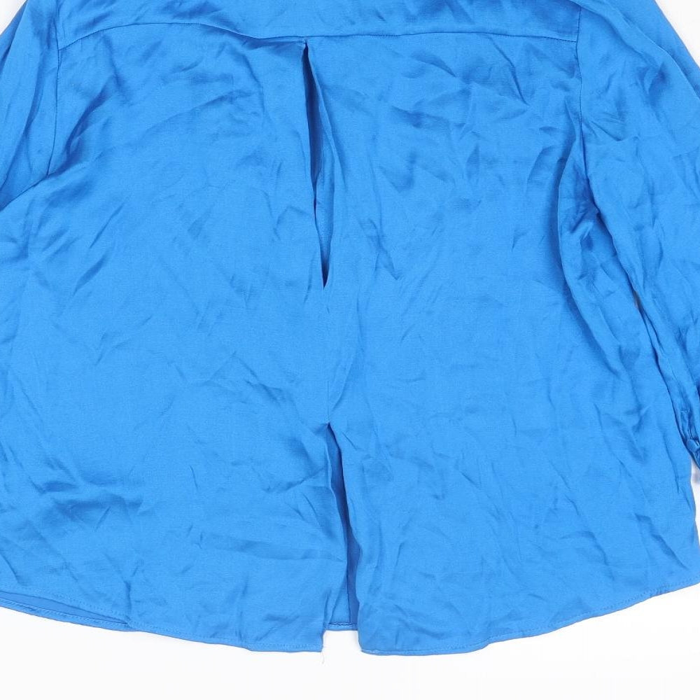 Zara Womens Blue Polyester Basic Blouse Size S Collared