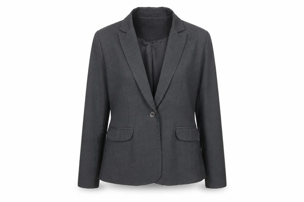 Front view of True True women’s grey polyester jacket blazer, size XL