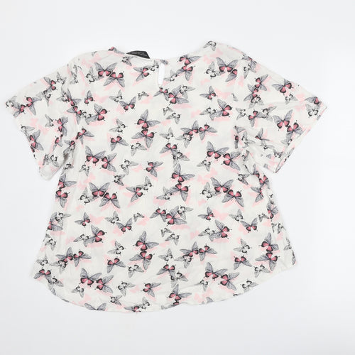 Dorothy Perkins Womens White Geometric Polyester Basic Blouse Size 14 Round Neck - Butterfly Print