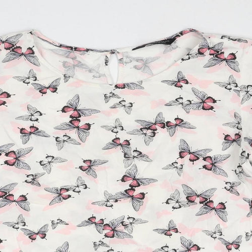 Dorothy Perkins Womens White Geometric Polyester Basic Blouse Size 14 Round Neck - Butterfly Print