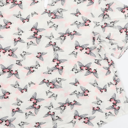 Dorothy Perkins Womens White Geometric Polyester Basic Blouse Size 14 Round Neck - Butterfly Print