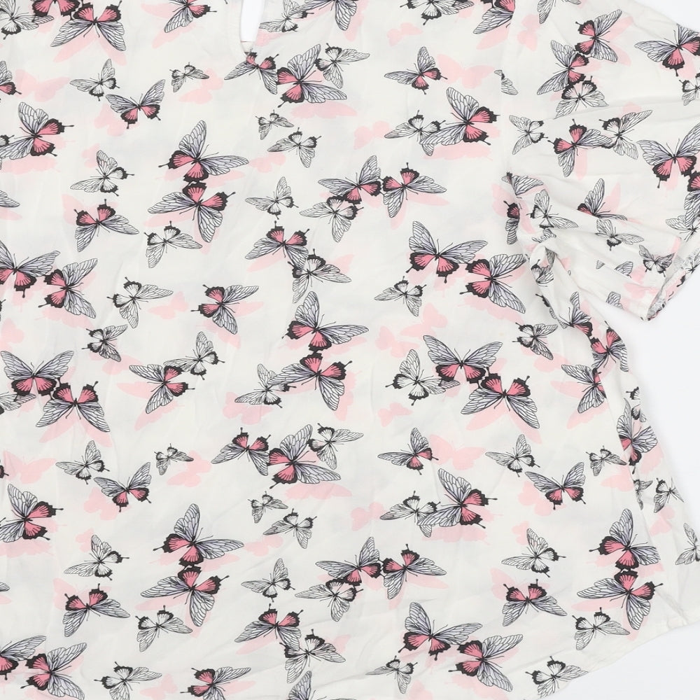 Dorothy Perkins Womens White Geometric Polyester Basic Blouse Size 14 Round Neck - Butterfly Print