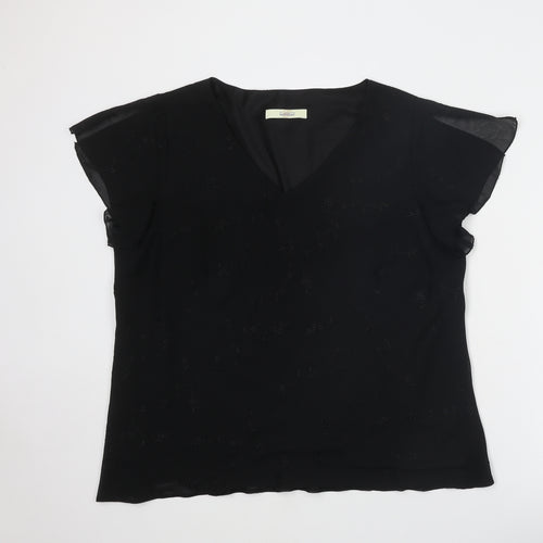 Classics Womens Black Polyester Basic T-Shirt Size 20 V-Neck