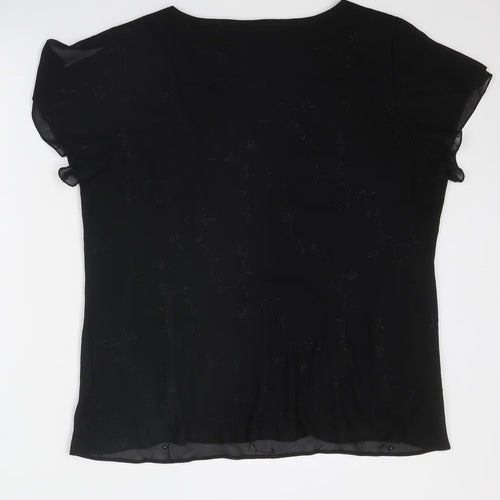 Classics Womens Black Polyester Basic T-Shirt Size 20 V-Neck