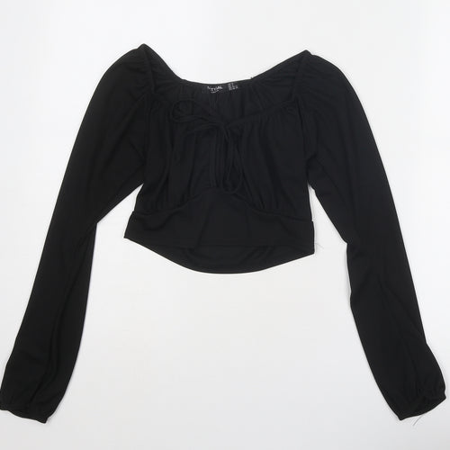 Nasty Gal Womens Black Polyester Basic T-Shirt Size 10 Round Neck