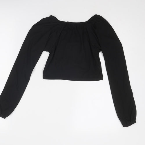 Nasty Gal Womens Black Polyester Basic T-Shirt Size 10 Round Neck