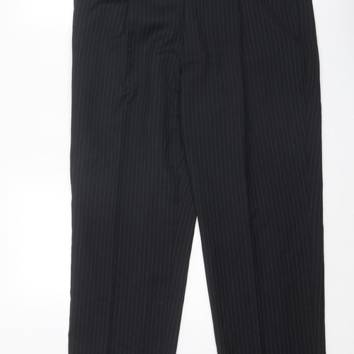 Marks and Spencer Mens Black Striped Polyester Dress Pants Trousers Size 36 in L28 in Regular Zip