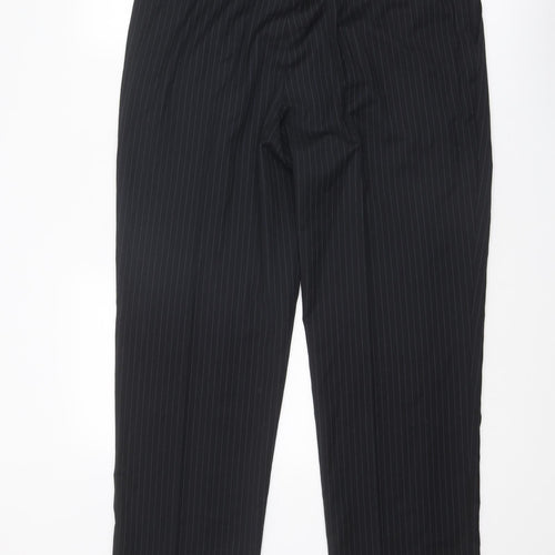 Marks and Spencer Mens Black Striped Polyester Dress Pants Trousers Size 36 in L28 in Regular Zip