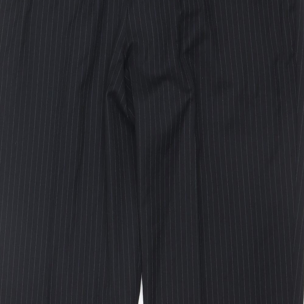 Marks and Spencer Mens Black Striped Polyester Dress Pants Trousers Size 36 in L28 in Regular Zip