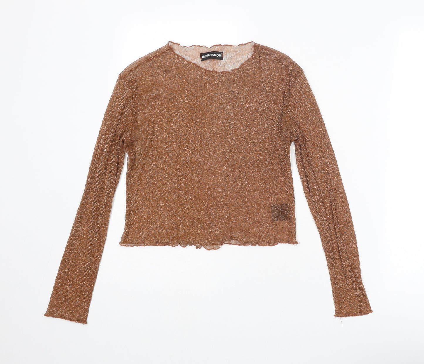 MOMOKROM Womens Brown Polyamide Basic T-Shirt Size 8 Round Neck