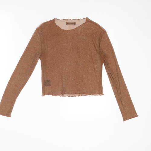 MOMOKROM Womens Brown Polyamide Basic T-Shirt Size 8 Round Neck