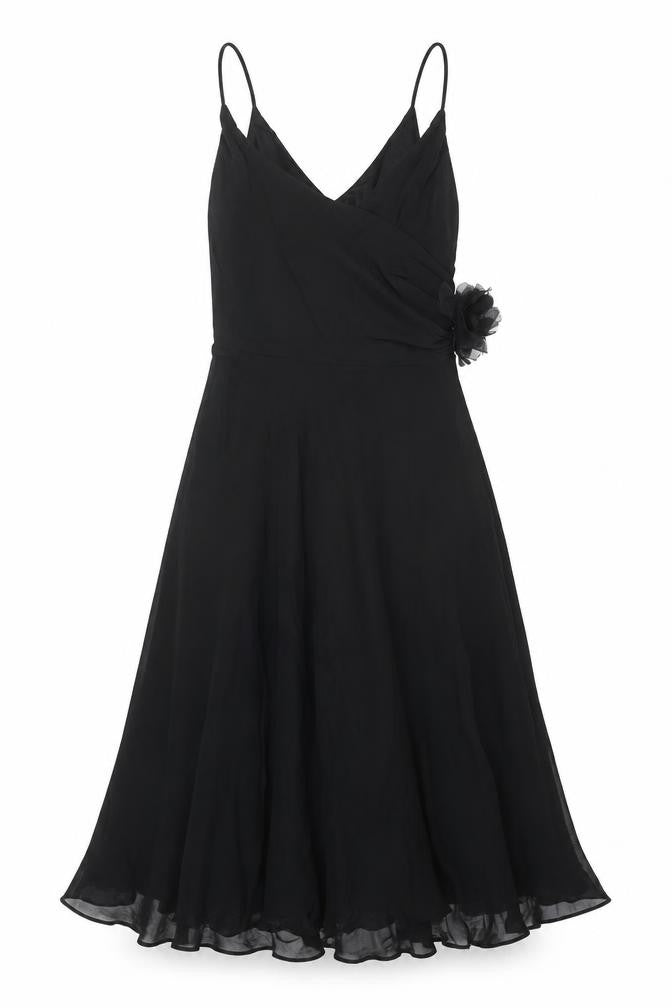 Front view of Monsoon women’s black polyester a-line, size UK 12, v-neck zip