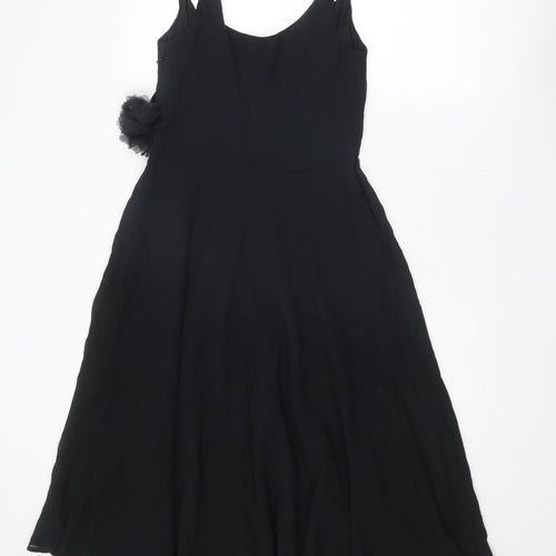 Monsoon Womens Black Polyester A-Line Size 12 V-Neck Zip