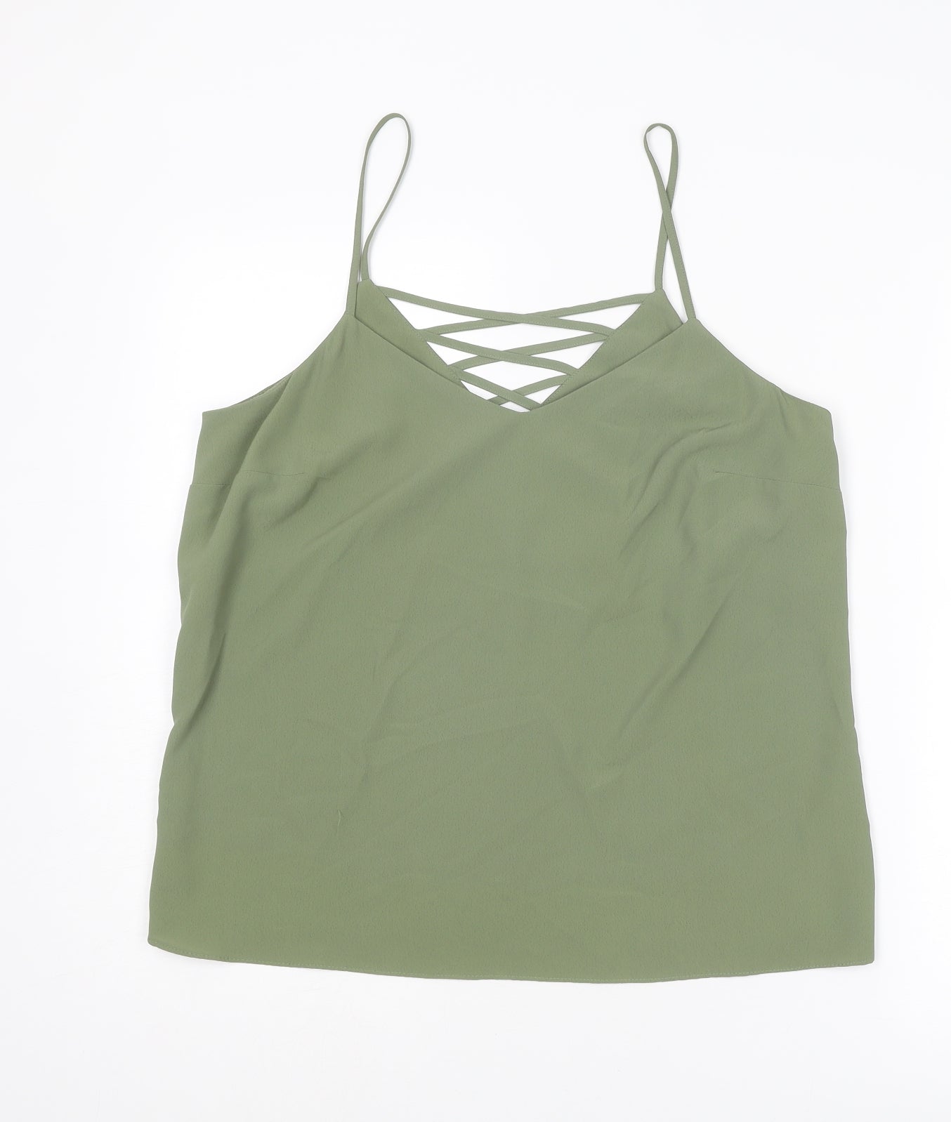 New Look Womens Green Polyester Basic Tank Size 12 V-Neck