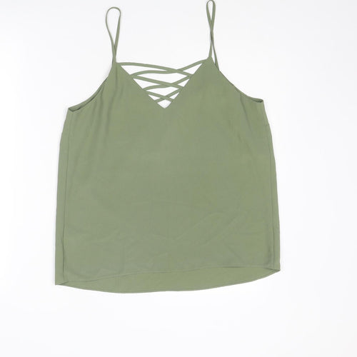 New Look Womens Green Polyester Basic Tank Size 12 V-Neck