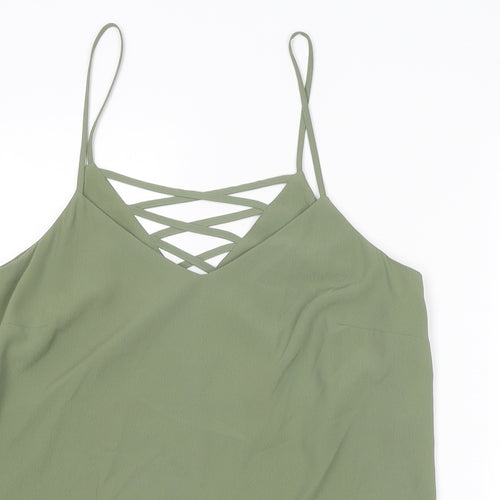 New Look Womens Green Polyester Basic Tank Size 12 V-Neck