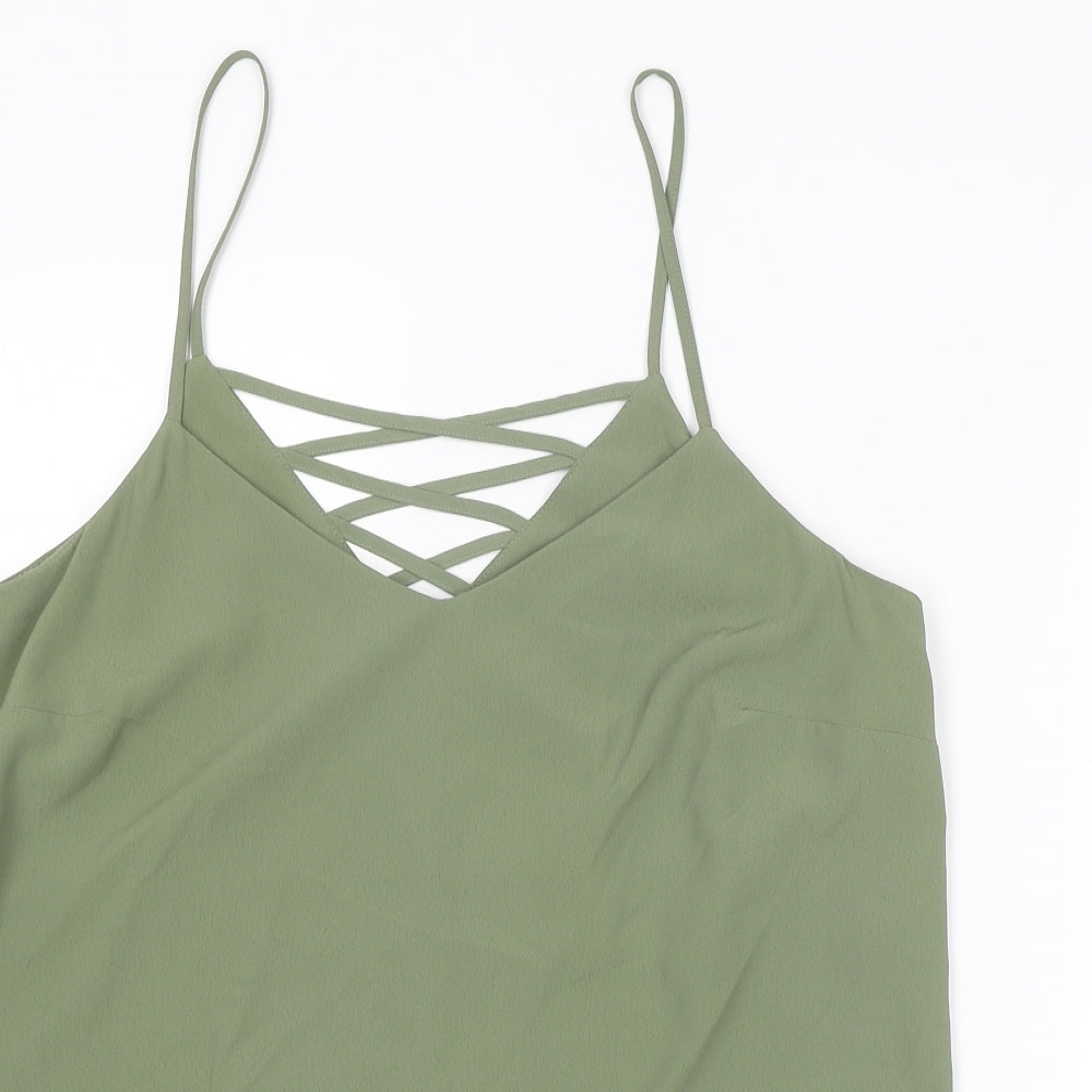 New Look Womens Green Polyester Basic Tank Size 12 V-Neck
