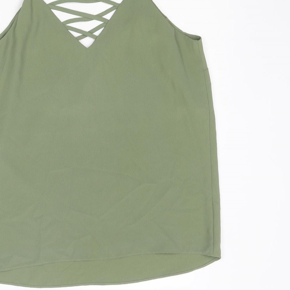 New Look Womens Green Polyester Basic Tank Size 12 V-Neck