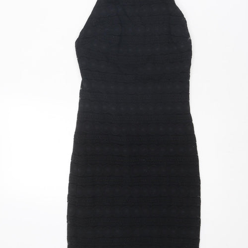 Topshop Womens Black Nylon Shift Size 8 Halter Button - Open Back