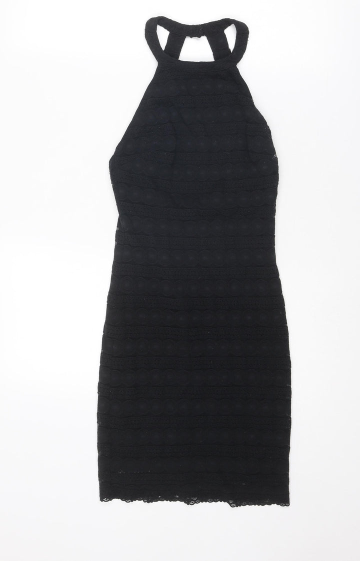 Topshop Womens Black Nylon Shift Size 8 Halter Button - Open Back
