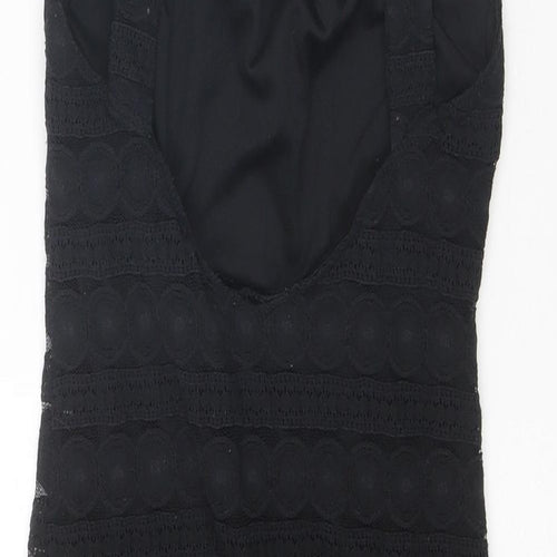 Topshop Womens Black Nylon Shift Size 8 Halter Button - Open Back
