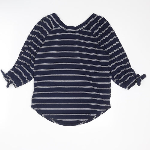 M&Co Womens Blue Striped Polyester Basic Blouse Size 8 Round Neck
