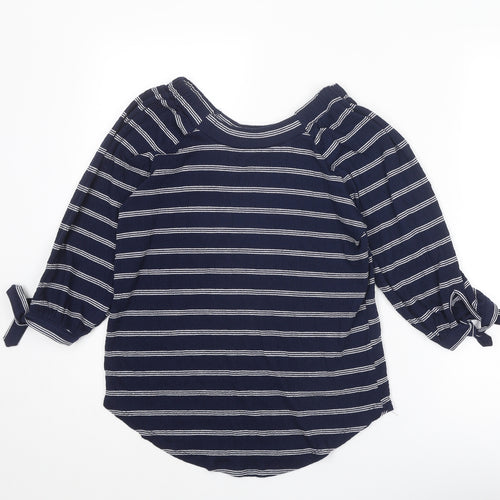 M&Co Womens Blue Striped Polyester Basic Blouse Size 8 Round Neck
