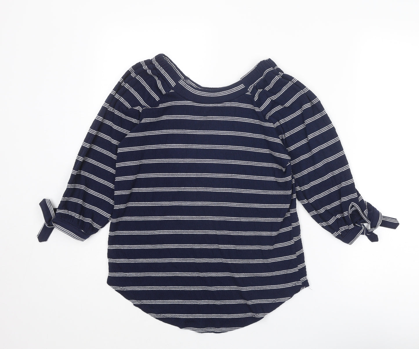 M&Co Womens Blue Striped Polyester Basic Blouse Size 8 Round Neck