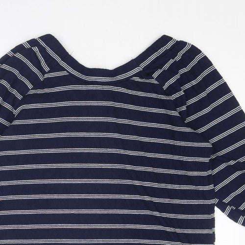 M&Co Womens Blue Striped Polyester Basic Blouse Size 8 Round Neck