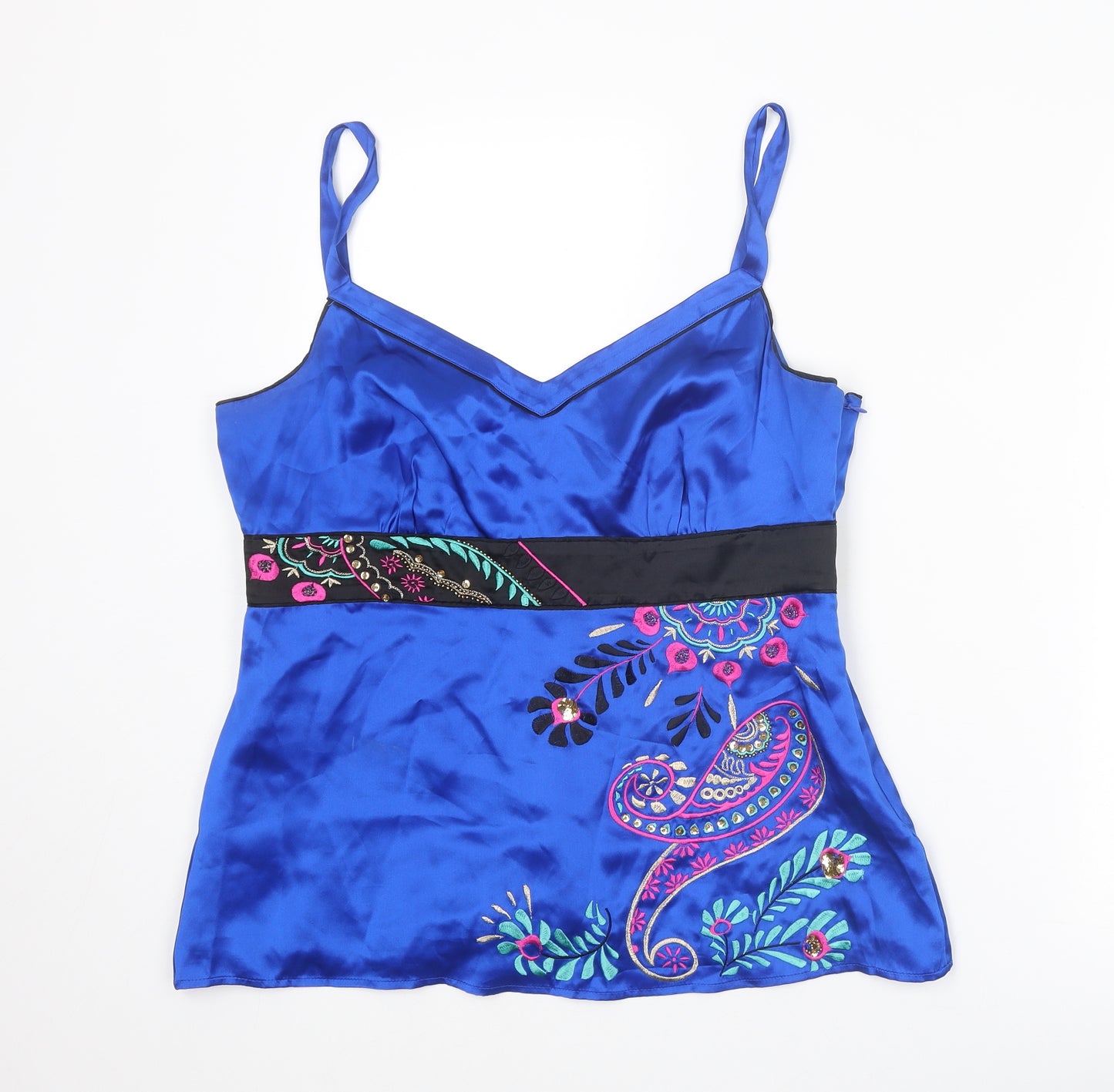 Monsoon Womens Blue Silk Camisole Tank Size 16 V-Neck