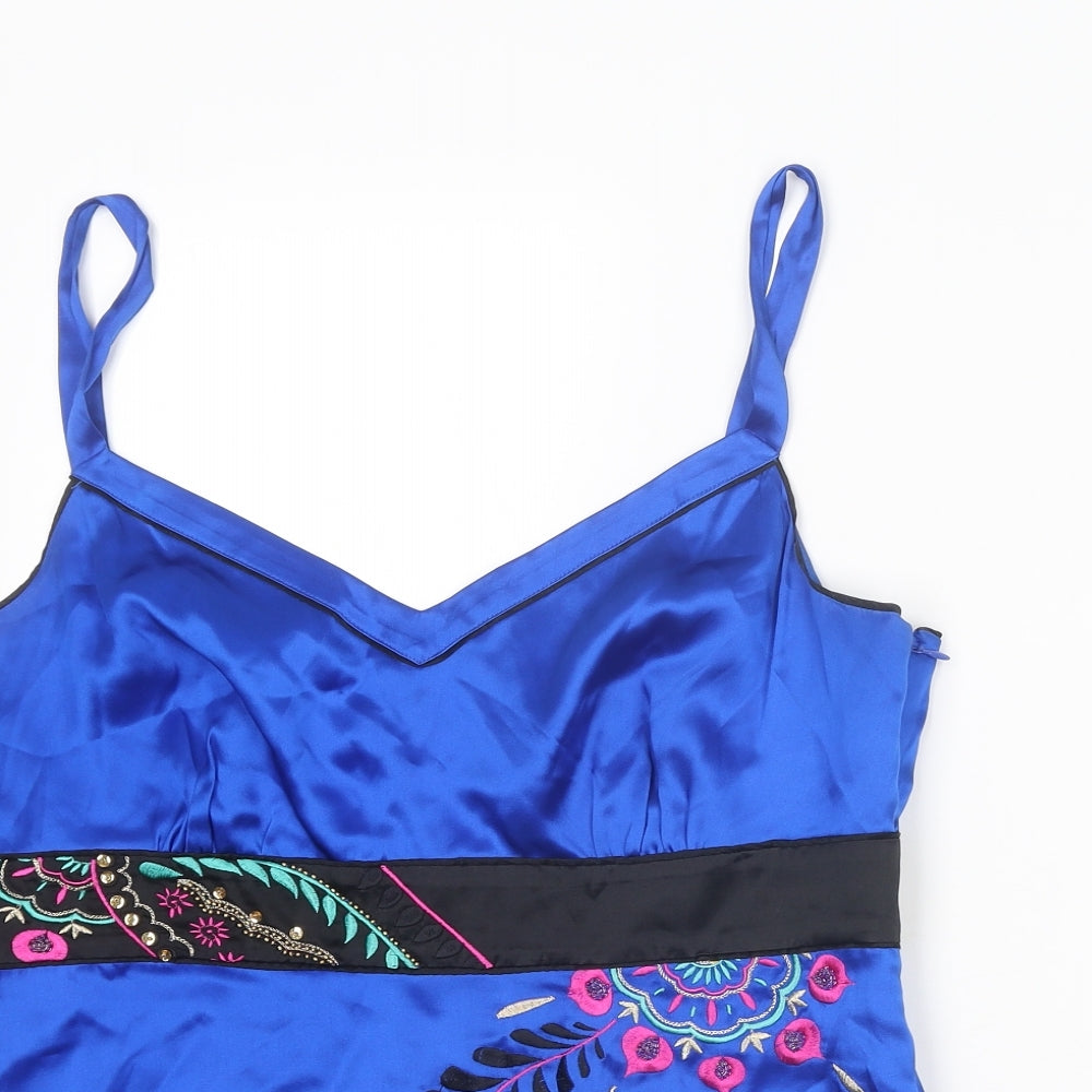 Monsoon Womens Blue Silk Camisole Tank Size 16 V-Neck