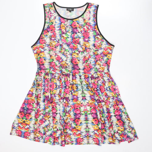 Topshop Womens Multicoloured Floral Polyester Tank Dress Size 16 Round Neck Pullover