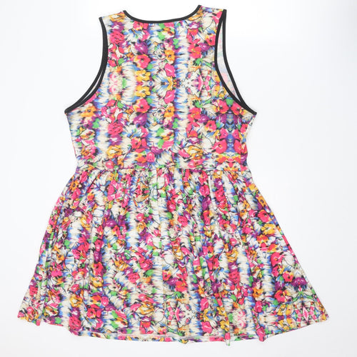 Topshop Womens Multicoloured Floral Polyester Tank Dress Size 16 Round Neck Pullover
