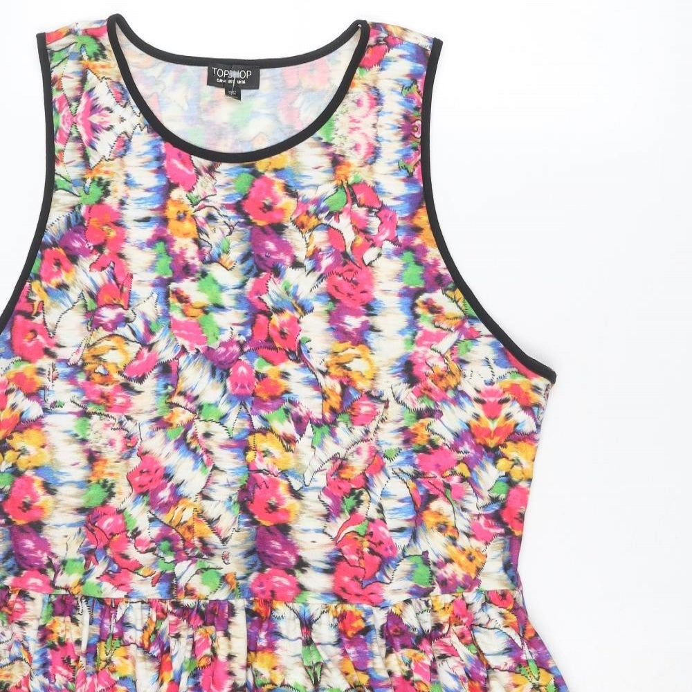 Topshop Womens Multicoloured Floral Polyester Tank Dress Size 16 Round Neck Pullover