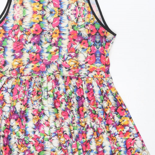 Topshop Womens Multicoloured Floral Polyester Tank Dress Size 16 Round Neck Pullover