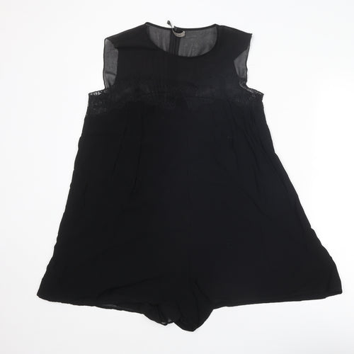 Zara Womens Black Polyester Playsuit One-Piece Size L L3 in Zip