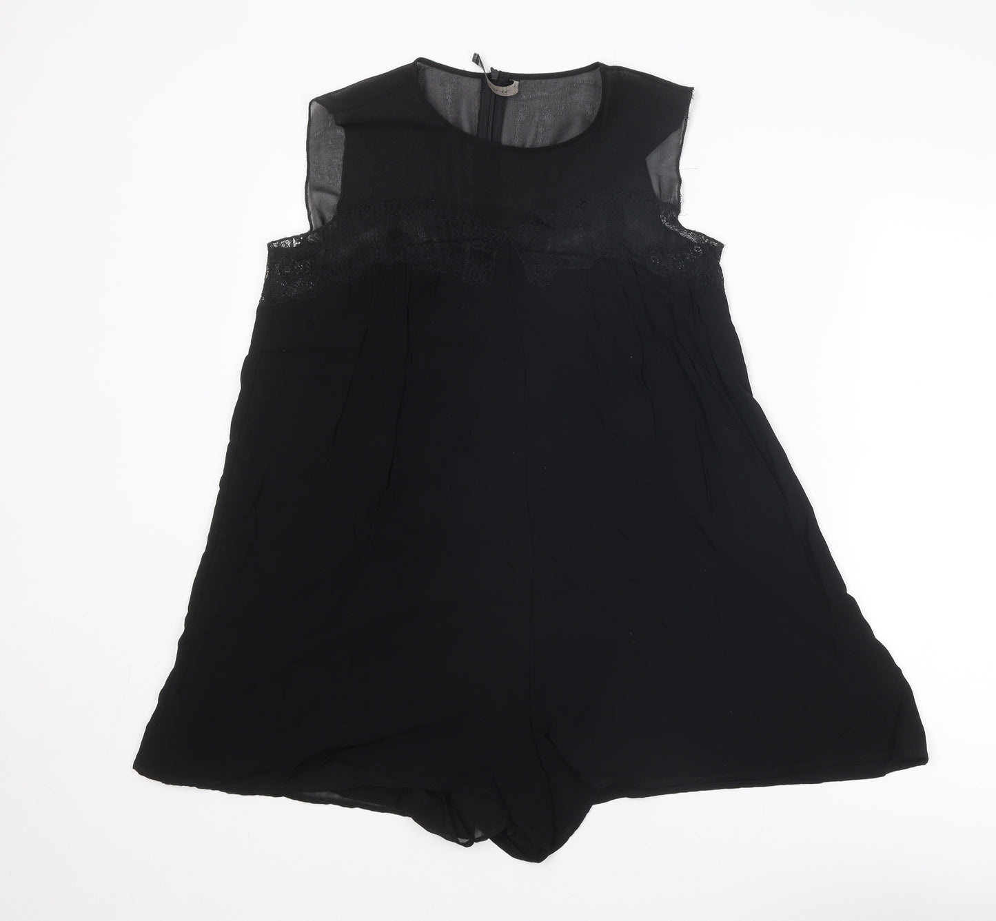 Zara Womens Black Polyester Playsuit One-Piece Size L L3 in Zip