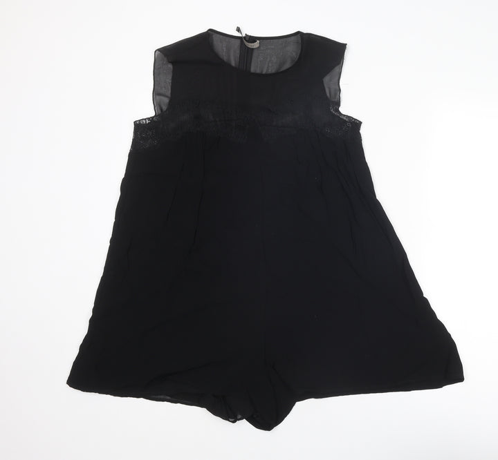 Zara Womens Black Polyester Playsuit One-Piece Size L L3 in Zip