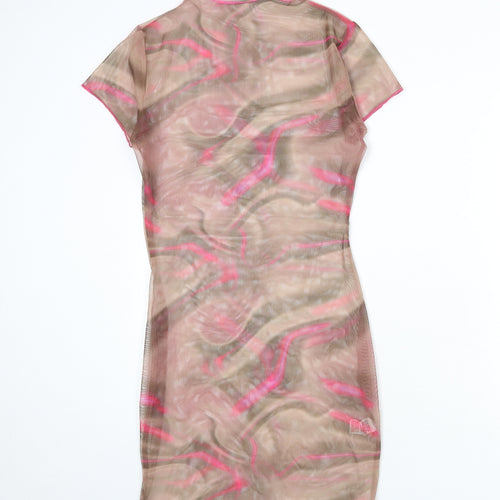 PRETTYLITTLETHING Womens Multicoloured Geometric Polyester Bodycon Size 12 Mock Neck Pullover