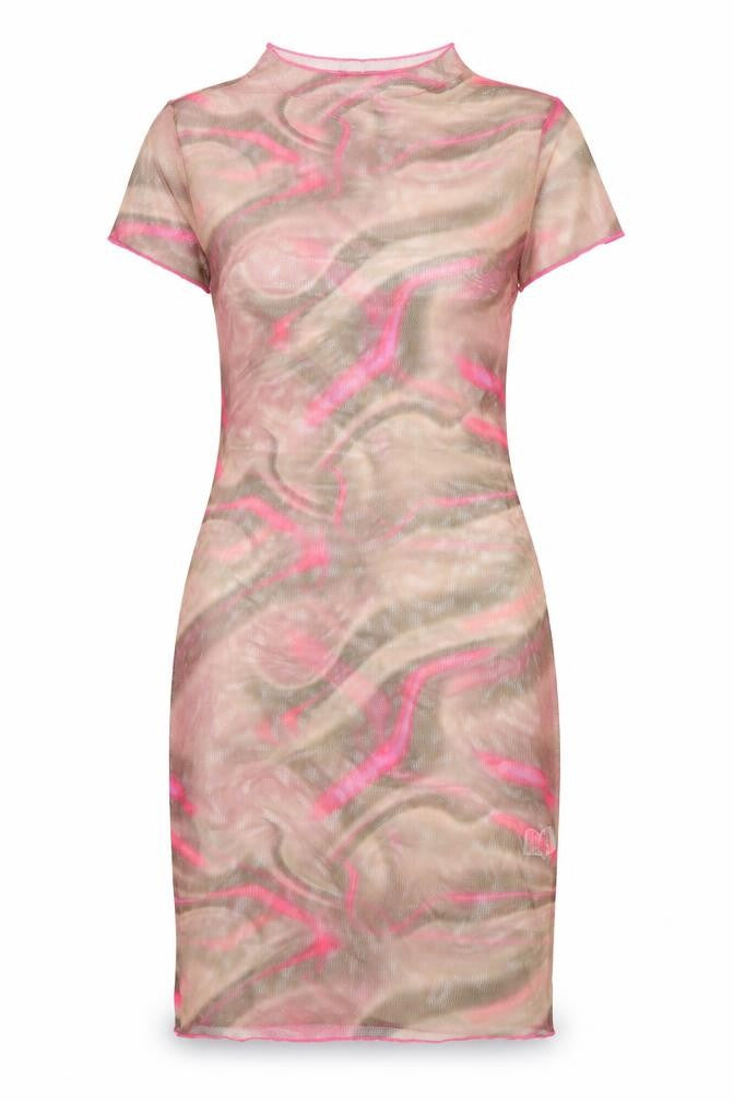 Front view of PRETTYLITTLETHING women’s multicoloured geometric polyester bodycon, size UK 12, mock neck pullover