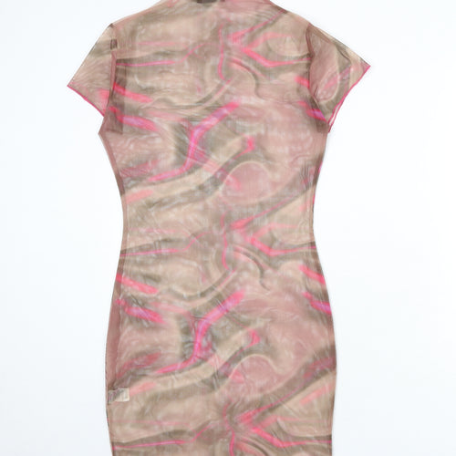 PRETTYLITTLETHING Womens Multicoloured Geometric Polyester Bodycon Size 12 Mock Neck Pullover
