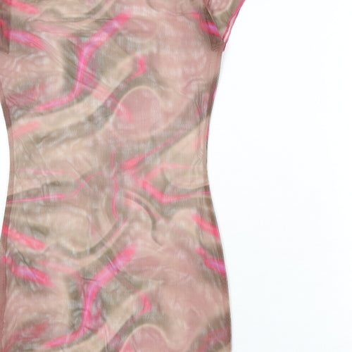 PRETTYLITTLETHING Womens Multicoloured Geometric Polyester Bodycon Size 12 Mock Neck Pullover
