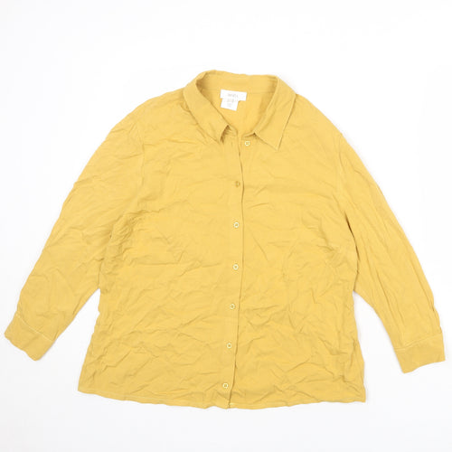 Mona Womens Yellow Viscose Basic Button-Up Size 16 Collared