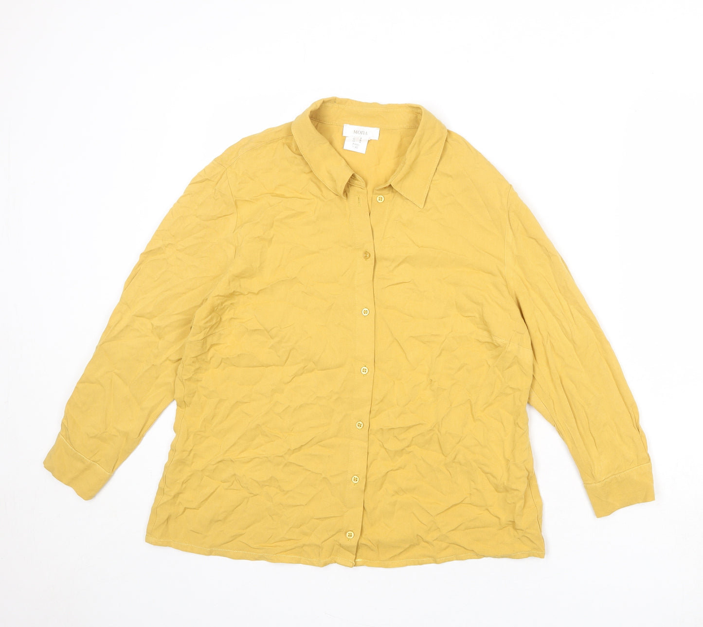 Mona Womens Yellow Viscose Basic Button-Up Size 16 Collared