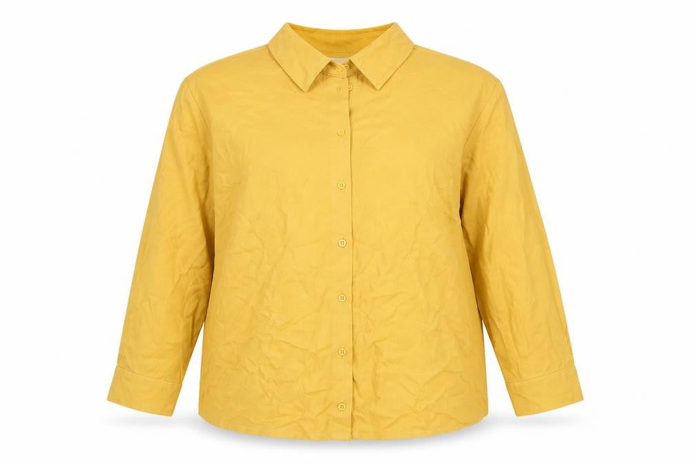 Mona Womens Yellow Viscose Basic Button-Up Size 16 Collared